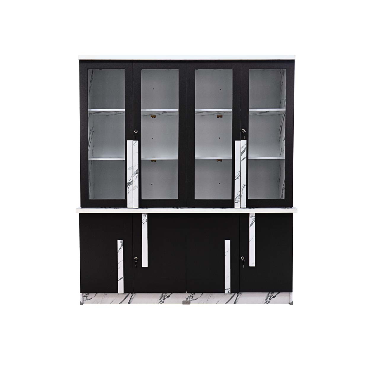 ตู้โชว์ 8 บาน - 2 ชั้น ทึบล่าง บานเรียบ