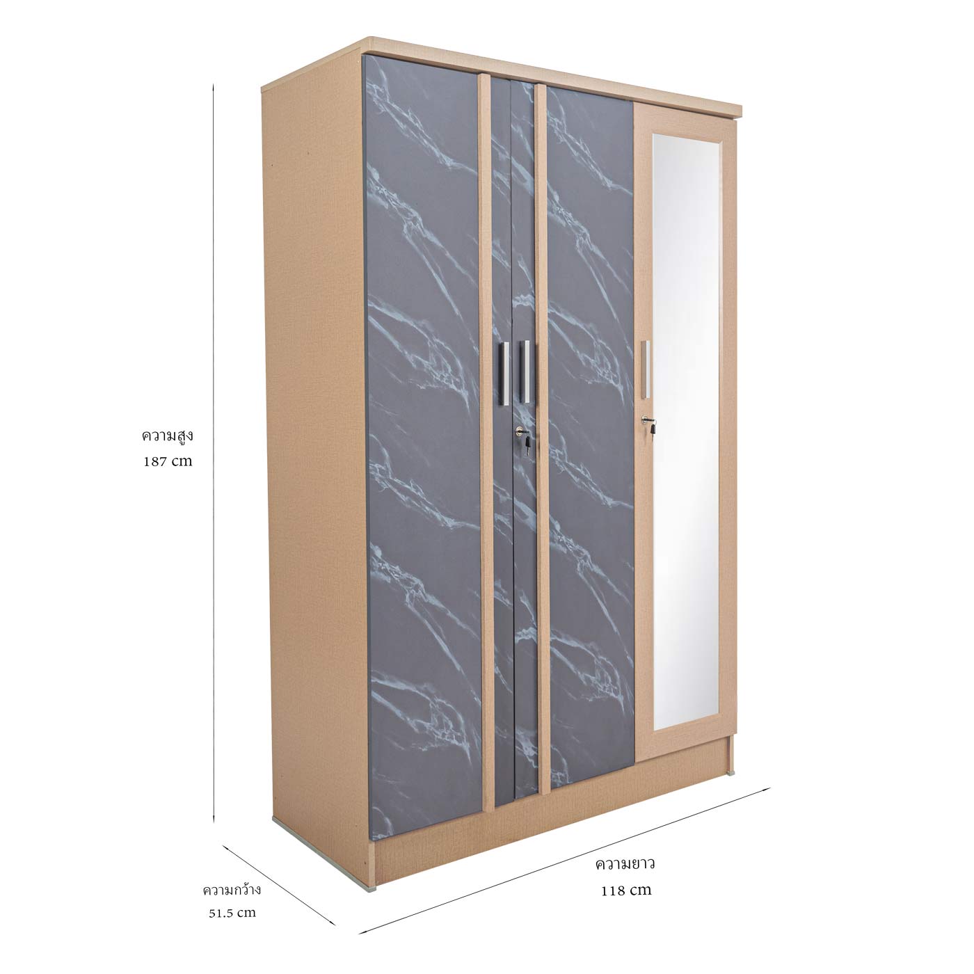 ตู้เสื้อผ้า 4 ฟุต กระจกเงาข้างยาว NO.4