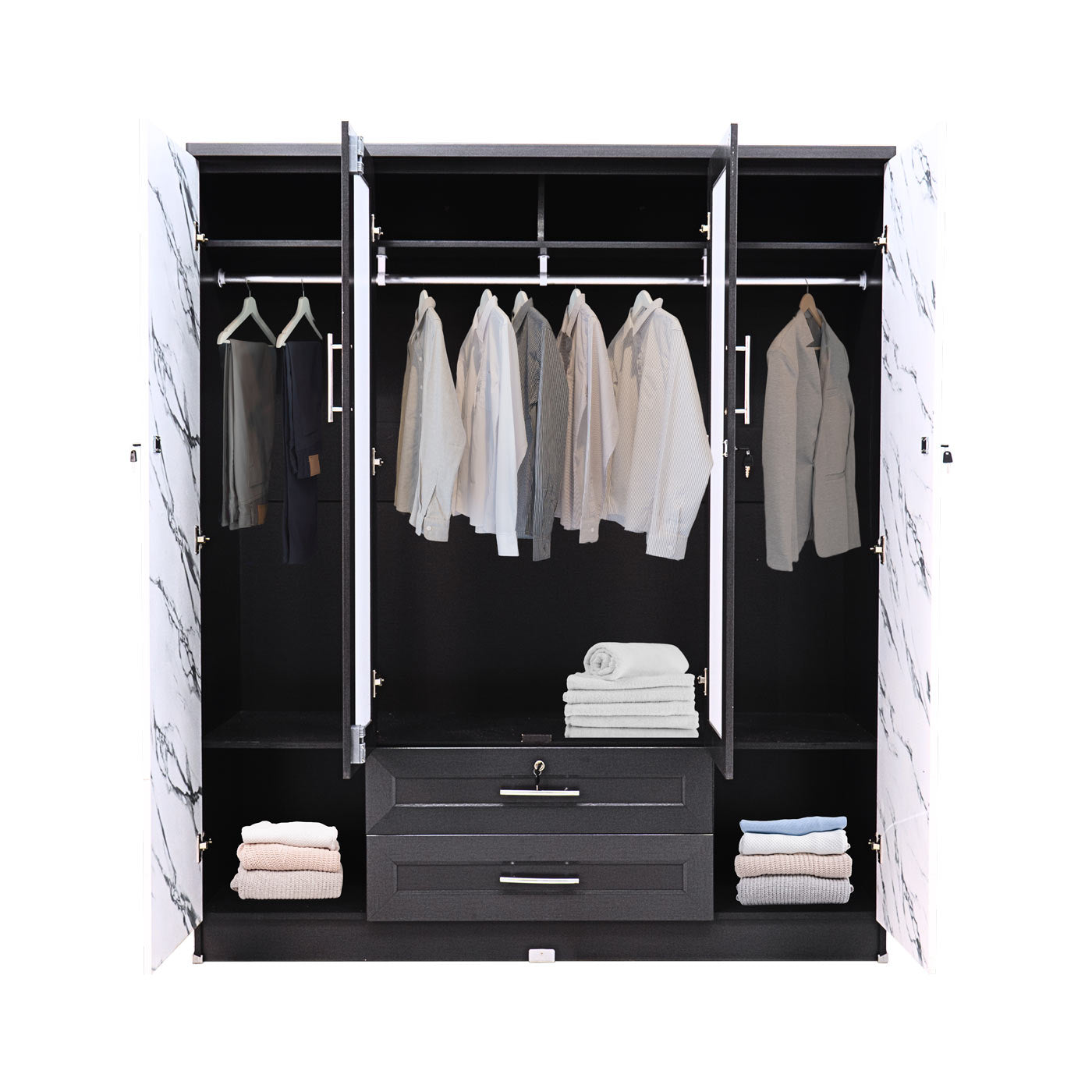 ตู้เสื้อผ้า - ทึบ 5 ฟุต กระจกเงากลางคู่ บานเรียบ